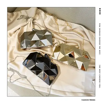 Silver Geometric Mirror Clutch Bag Mini Handbag