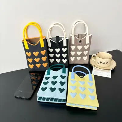 Love-Themed Knitted Phone Bag Korean Style 2024