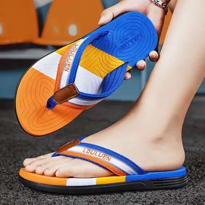 2024 Men's Blue Orange Flip Flops Soft Soled Outdoor