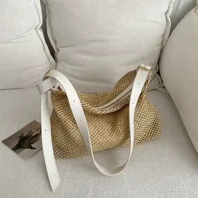 Hand-Woven Straw Shoulder Bag for Women 2026