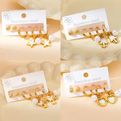 Stainless Steel Love Earrings with Star & Butterfly Design