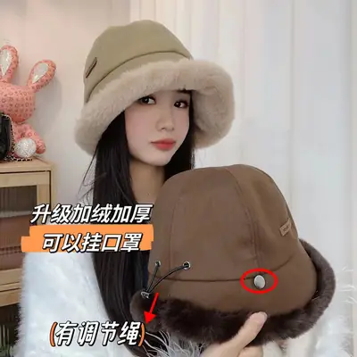 Winter Plush Fisherman Hat Women Duck Tongue Big Head Wai Face Small Outdoor Cycling Windshield Warm Basin Hat