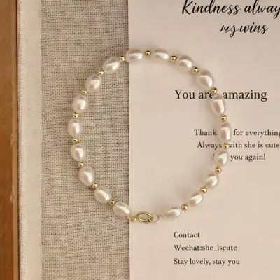 Natural Pearl Bracelet Gold Plated Retro Style