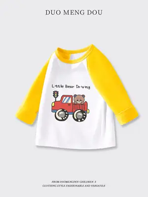 Duomeng Boys Long Sleeve T-Shirt Spring Fall New Baby Bottoming Shirt Kidsren Car Printed