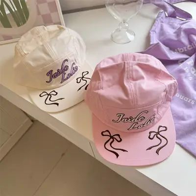 Women's Embroidered Baseball Cap with Contrasting Ribbon Bow