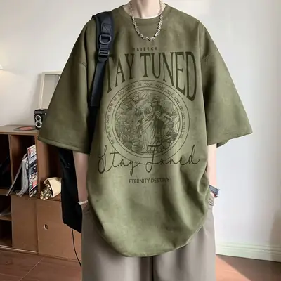 Men Black Graphic T-Shirt Summer 2024 Loose Fit