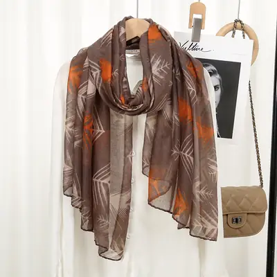 Women Printed Scarf Red Blue 2024 Winter Sunscreen Shawl