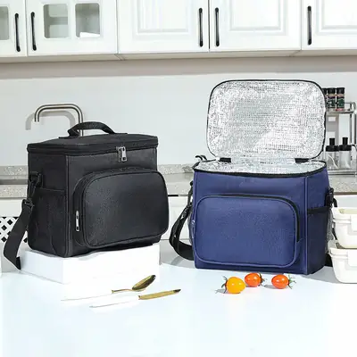 Cross-border Oxford Cloth Lunch Bag Blue Black Thick Insulation