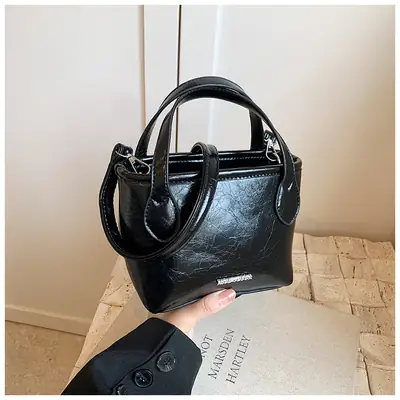 Black Oil Leather Shoulder Crossbody Bag for Women