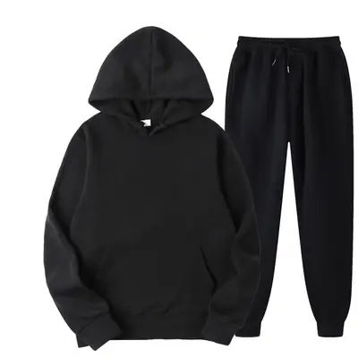 Men Fleece Hoodie Pants Set Cream Solid Cross Border