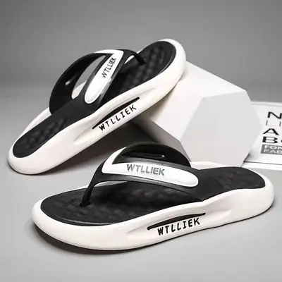 Men's Black White WWLIER Flip Flops Summer