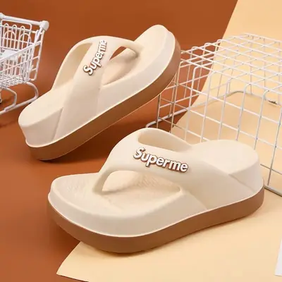 Summer Flip-flops Women's Outer Wear Height-increasing Fashionable Home Thick Bottom Non-slip Flip-toe Soft Bottom Lightweight All-match Sandals and Slippers for Women
