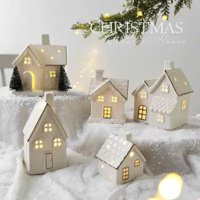 Ceramic Luminous Snow House Decor 14cm