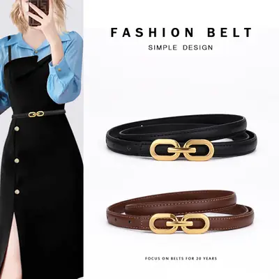 Women's Cowhide Leather Belt with Gold Chain Closure