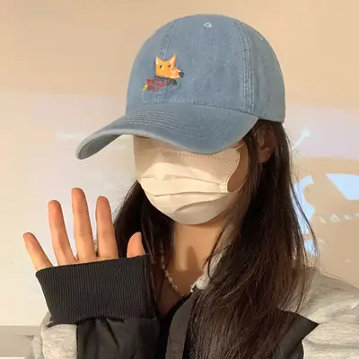Women Wash Denim Fox Cap Sun Hat Big Head Showface