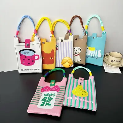 New Cartoon Knitted Phone Bag Dopamine Green