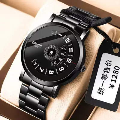 Men's Black Ultra-Thin Quartz Watch with Japanese Style Design