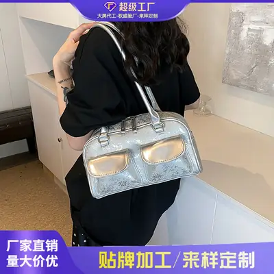 Women Vintage Silver Underarm Bag Large Capacity Shoulder Crossbody