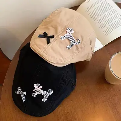 Korean Version Cartoon Black Forward Cap for Women