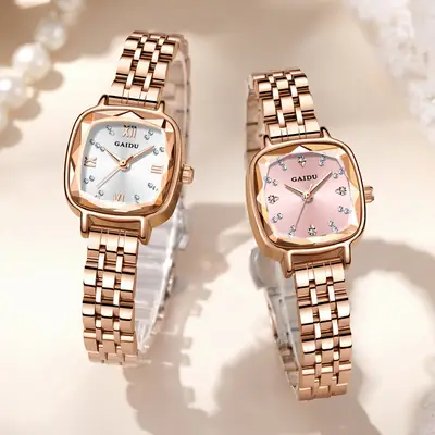 Kaidu Women's Watch Rose Gold Rhinestone Square Band