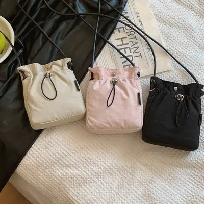 2024 Black Mini Phone Bag Women Drawstring Canvas
