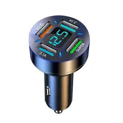 Digital Display Car Charger 4USB 66W Fast Charging