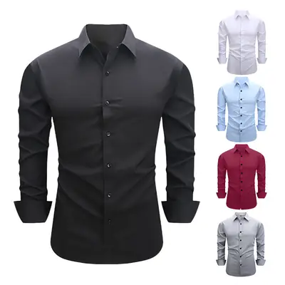 Men's Wrinkle-Resistant Summer Shirt Solid Color Long Sleeve