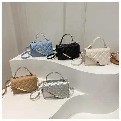 Women Rhombic Shoulder Bag Light Blue 2024 Spring