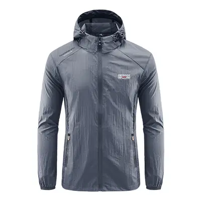Men's Grey Hooded Zip Front Jacket