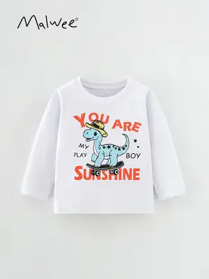 Malwee Boys T-Shirt White Long Sleeve Graphic Print