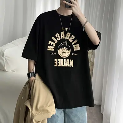 Men Blue Graphic T-Shirt Loose Fit Casual Wear