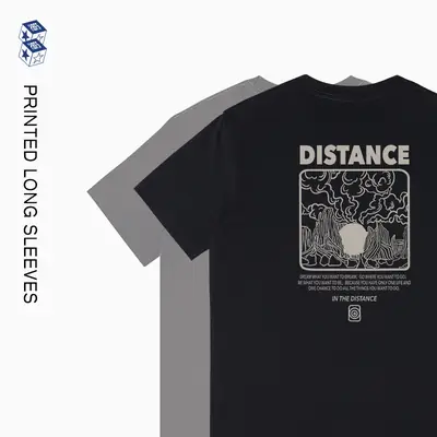 Men Cotton Distance Print T-Shirt Beige