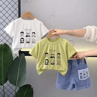 Boys Cotton T-Shirt Shorts Set Green Short Sleeve Summer 2024