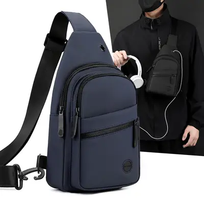 Men's Grey Nylon Crossbody Bag Lightweight Messenger