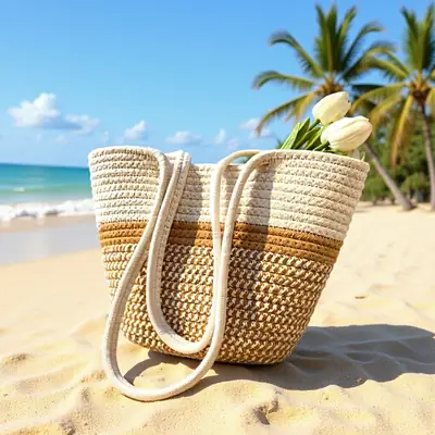 Women Large Straw Beach Tote Bag Beige