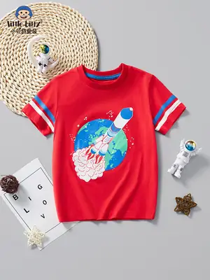 2025 Red Cartoon Print Kids T-Shirt Cotton Summer