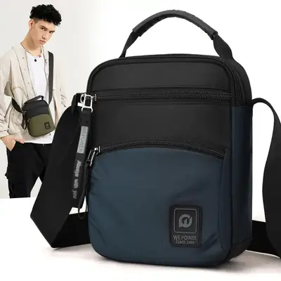 Men's Black Blue Crossbody Backpack with Adjustable Strap