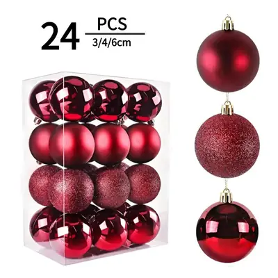 Red Glitter Christmas Balls 24 Pack Hanging Decor