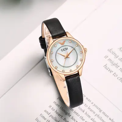 Gadi Women's Rhinestone Watch Rose Gold Black Strap