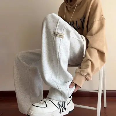 Men's American Style Loose Sweatpants Grey White