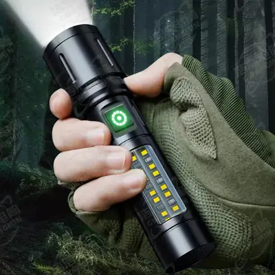 Portable COB White Flashlight with Red Side Light 100,000 Lumens