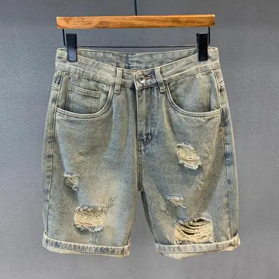 Denim Shorts Men Loose Plus Size Straight Hole