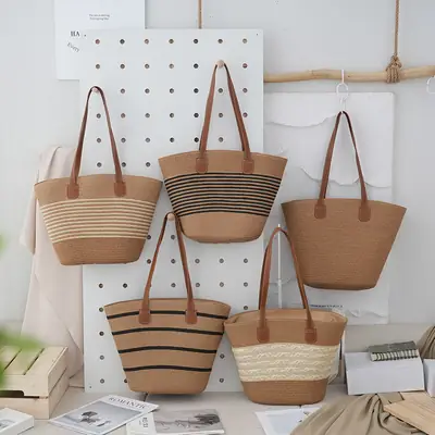 Women's French Style Cotton Rope Woven Bag Large Capacity