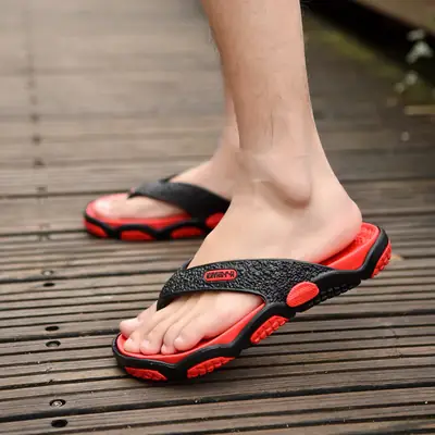 Men's Black Hop Flat Summer Slippers Shoes