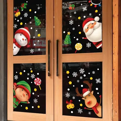 Cross Border Santa Claus Snowman Decorative Glass Stickers