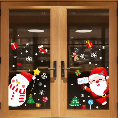 Cross Border Santa Snowman Christmas Decorative Glass Stickers
