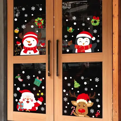 Cross Border Santa Claus Snowman Decorative Glass Stickers