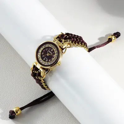 Women's Rhinestone Bracelet Watch with Blue Braided Strap