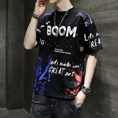 Men's Hip-hop Graffiti Print Short Sleeve Shirt