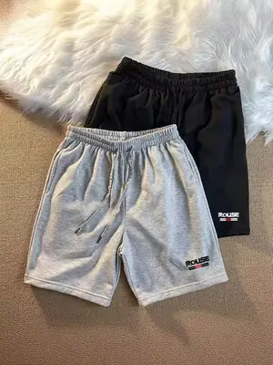 Men Printed Shorts Black Grey Summer Sports
